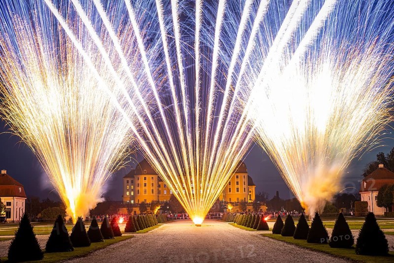 Fish and Forest Festival Moritzburg, Baroque fireworks in the castle park, Fish and Forest Festival Moritzburg, Moritzburg, Saxony, Germany, Europe