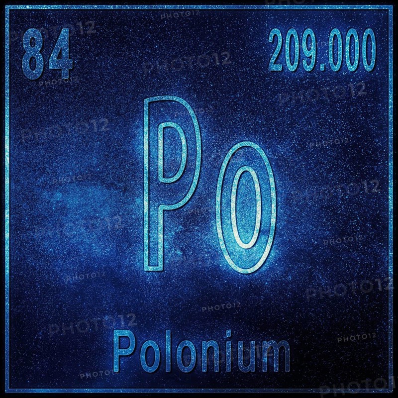 Polonium chemical element, Sign with atomic number and atomic weight, Periodic Table Element