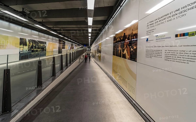 Koekelberg, Brussels Capital Region, Belgium, 09 25 2019 The pedestrian hallway of the metro and tramway hub of the Elisabeth Simonis public transport station, Europe