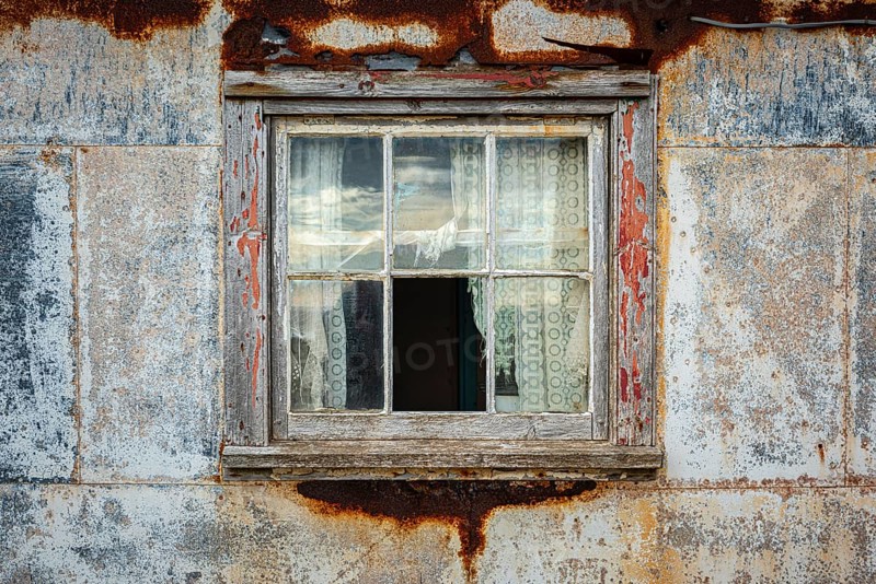Window of one of the Settlement, Pebble Island, Falkland Islands, Great Britain, South America