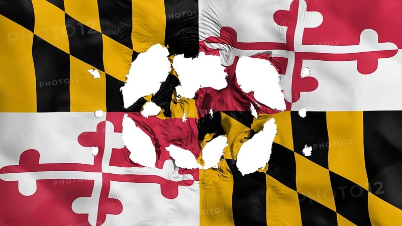 Holes in the flag of the state of Maryland, white background, 3d rendering