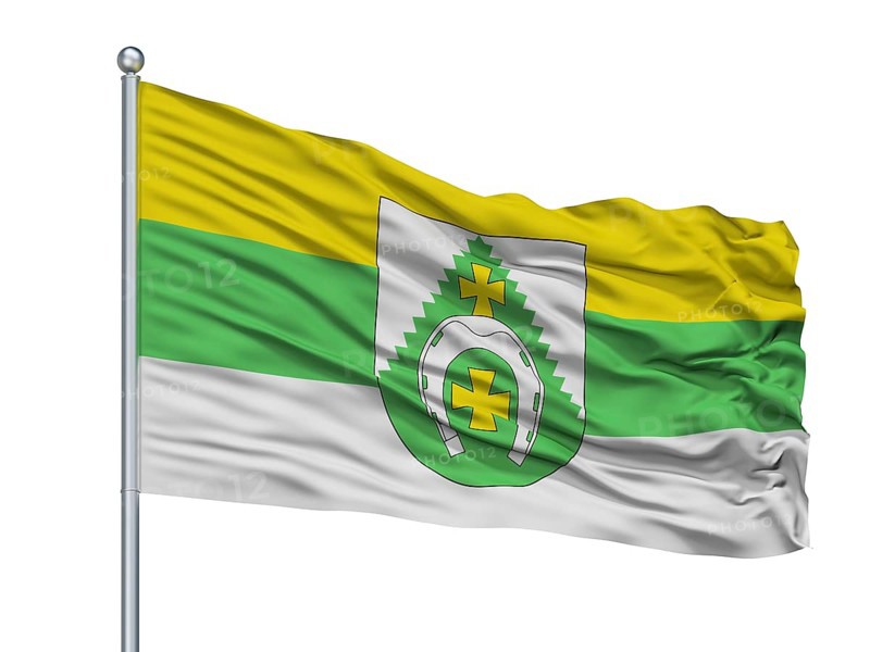 Klicau City Flag On Flagpole, Country Belarus, Isolated On White Background, 3D Rendering