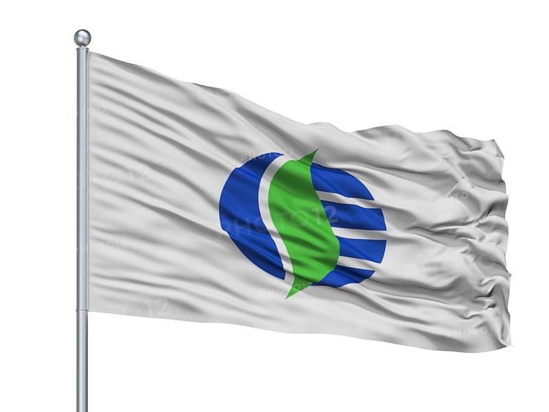 Ise City Flag On Flagpole, Country Japan, Mie Prefecture, Isolated On White Background