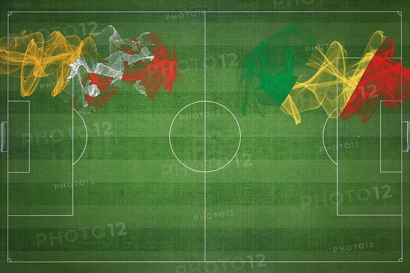 Bhutan vs Congo Soccer Match, national colors, national flags, soccer field, football game, Competition concept, Copy space