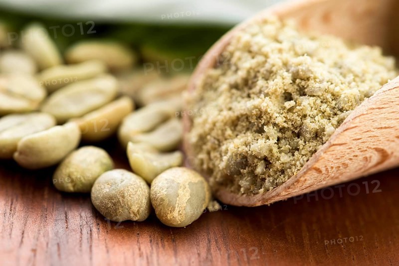 Green coffee beans with leaf, lodz, poland
