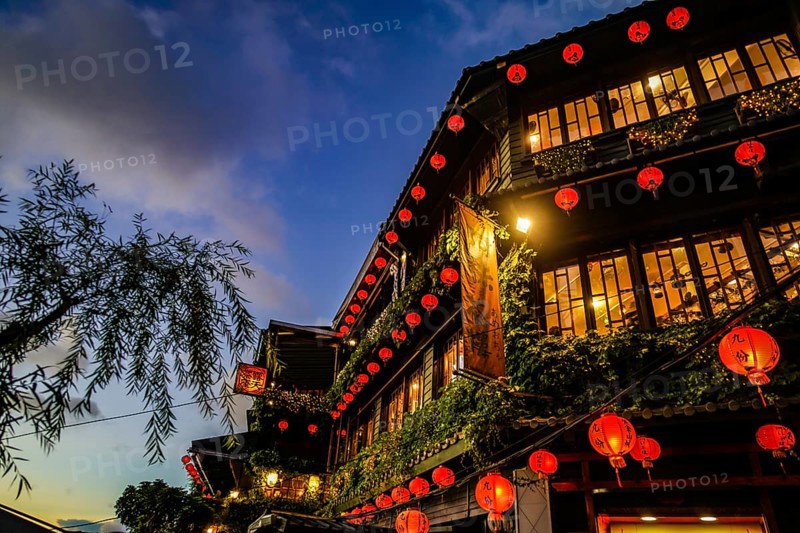 Lit Taiwan of the alley of Jiuzhai. Shooting Location: Taiwan, Taipei
