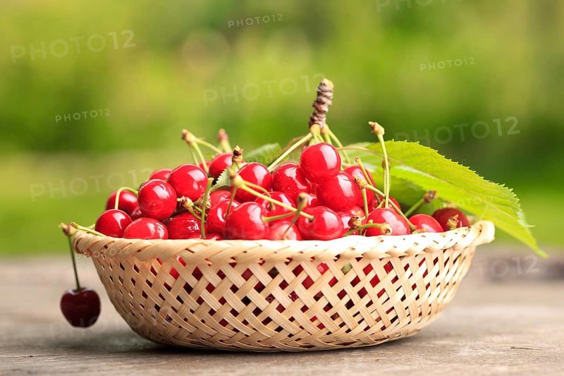 Sweet cherries in basket outdoor