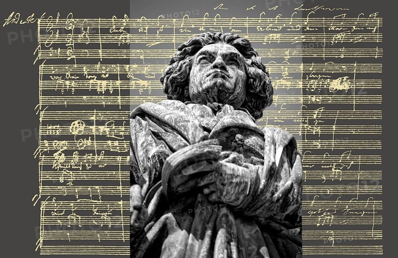 Hand-written musical notation by Ludwig van Beethoven, love song, Zärtliche Liebe, 1795, Beethoven Monument, Bonn, Germany, Europe