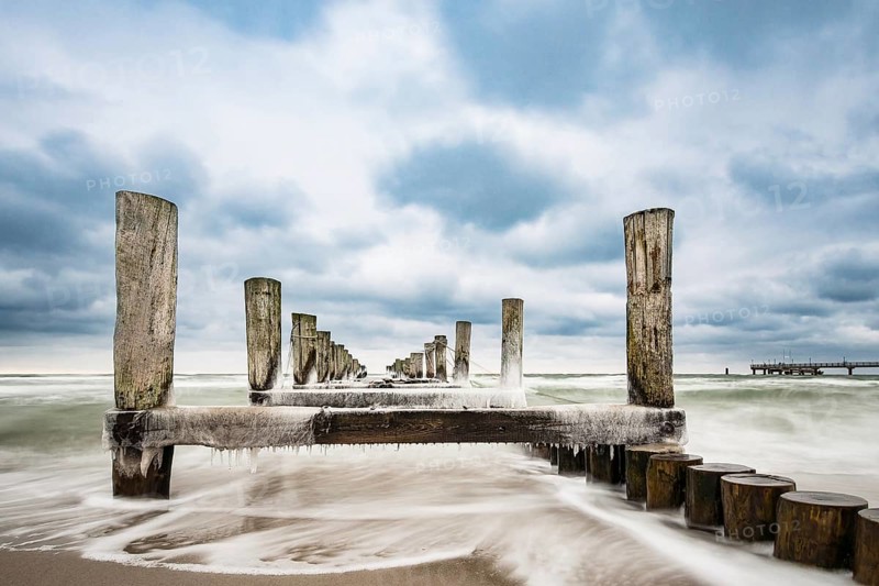Groyne on the coast of the Baltic Sea in Zingst