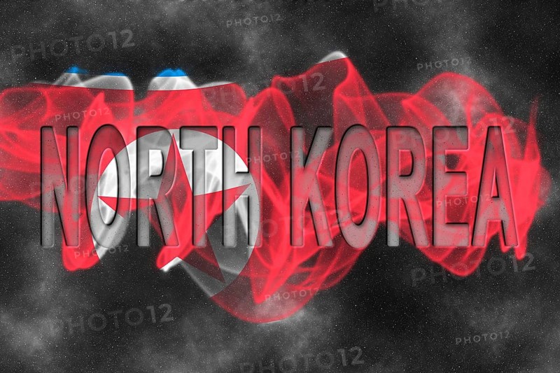 North Korea Flag with Starry Background Smoke Effect