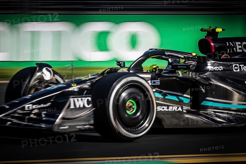 MELBOURNE, AUSTRALIA, APRIL 2: Lewis Hamilton of Great Britain drives the Mercedes AMG Petronas F1 Team W13 on race day during the 2023 Australian Grand Prix on April 2, 2023 in Melbourne, Australia, Oceania