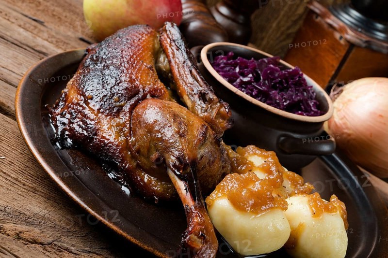 Duck with dumplings and pickled plum
