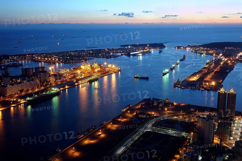 Panoramic view of Kaohsiung Port and Chijin Island at Dusk