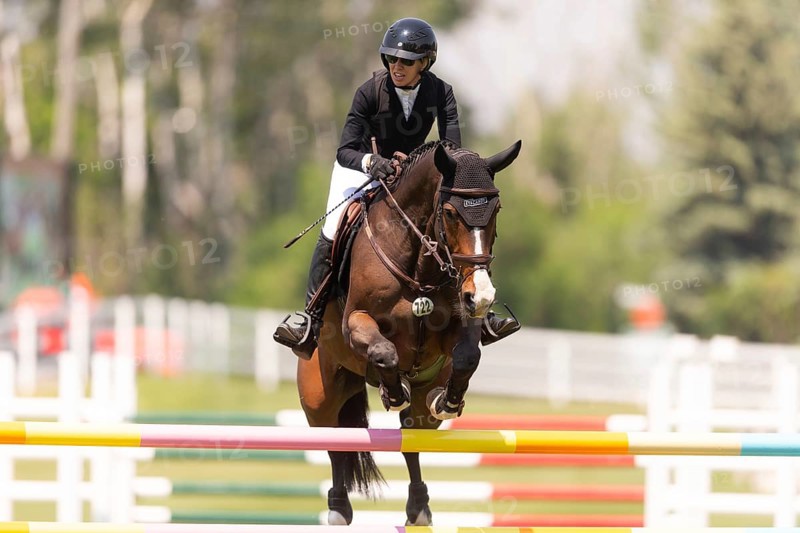 Amy Millar of Canada and riding Jagger HX, compete in the 1.60m Grand Prix during The Continental international competition at Spruce Meadows, in Calgary, Canada, North America