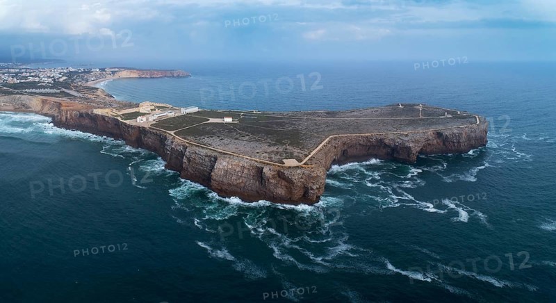 Aerial panorama of the Sagres Fortress on cape in Algarve, Portugal, Europe