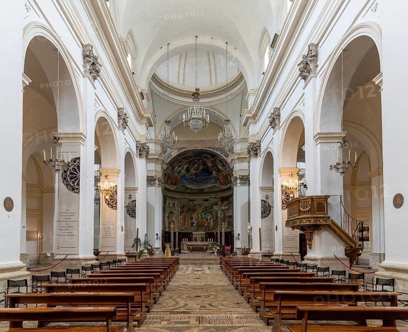 Spoleto, Italy, 25 November, 2022: interior view of the central nave and altar in the Spoleto Cathedral, Europe