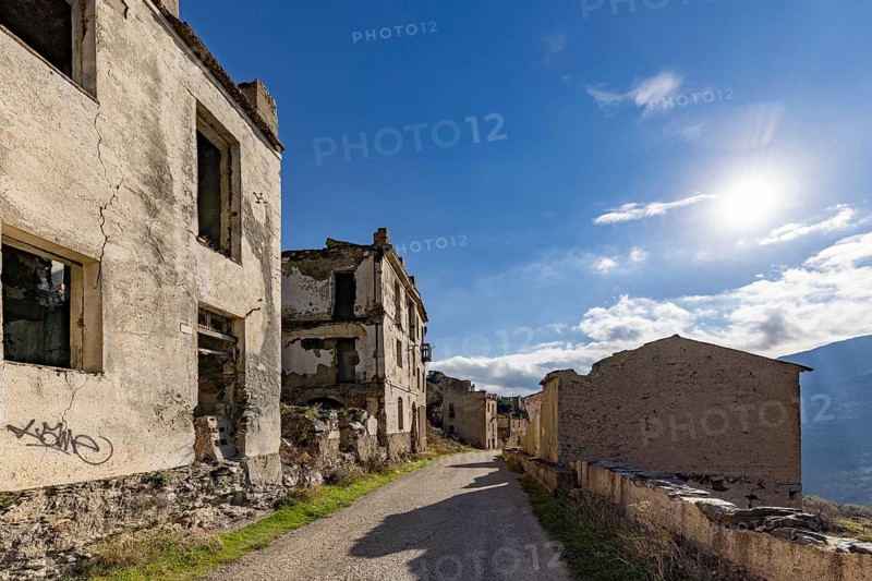 Lost place, abandoned houses and ruins in the ghost village, Gairo Vecchio, Gairo, Ogliastra, Sardinia, Italy, Europe