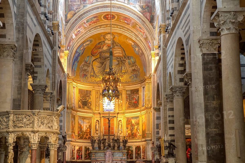 Romanesque nave with mosaic of Pisa Cathedral, Tuscany, Italy Pisa, Italy, Europe