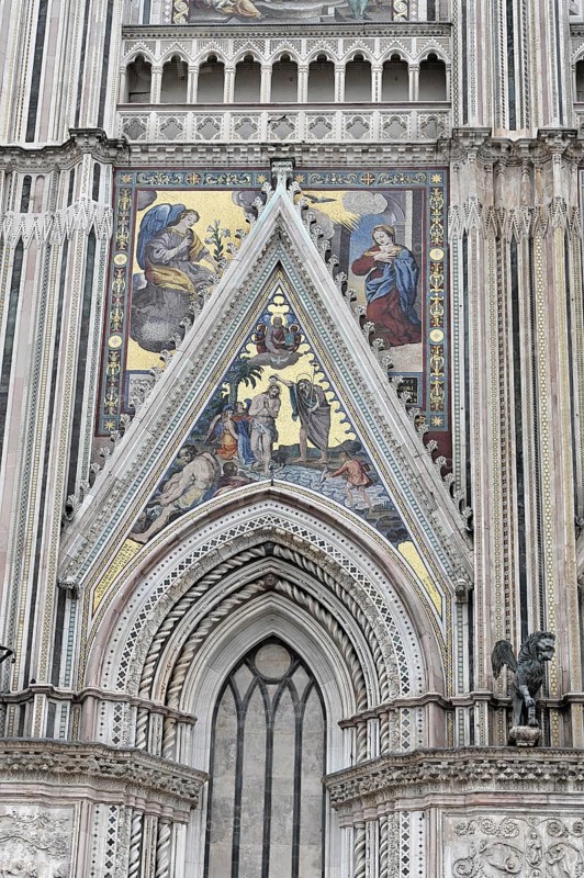 Orvieto Cathedral, Duomo di Orvieto, Umbria, Italy, Europe, Gothic architecture with detailed frescoes and biblical depictions on the façade, Orvieto, Europe