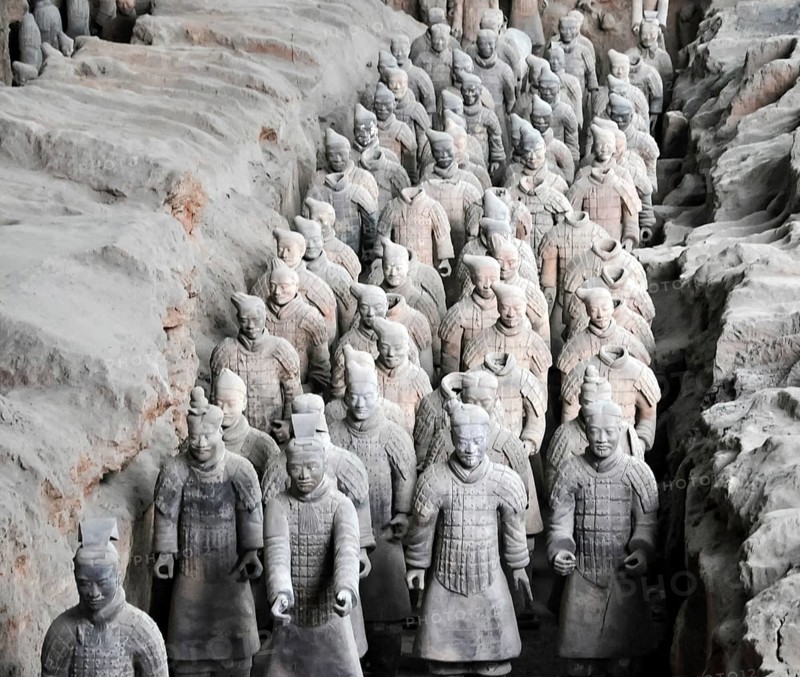XIAN, CHINA - October 29, 2017: Terracotta Army. Clay soldiers of the Chinese emperor. Sculptures of the soldiers of the emperor
