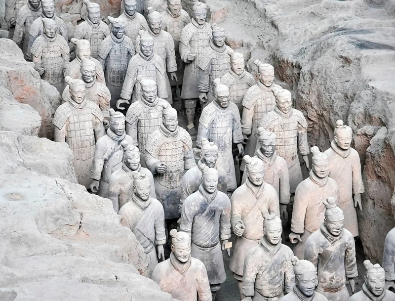 XIAN, CHINA - October 29, 2017: Terracotta Army. Clay soldiers of the Chinese emperor. Sculptures of the soldiers of the emperor