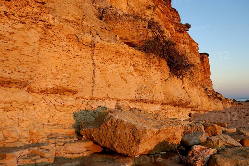 Rocky coast at Praia de Porto de Mos, Lagos, Algarve, Portugal, Europe
