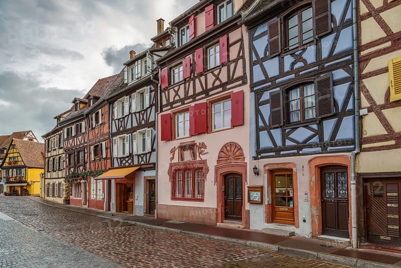 Embankment of Lauch River with historical houses in Colmar, Alsace, France, Europe