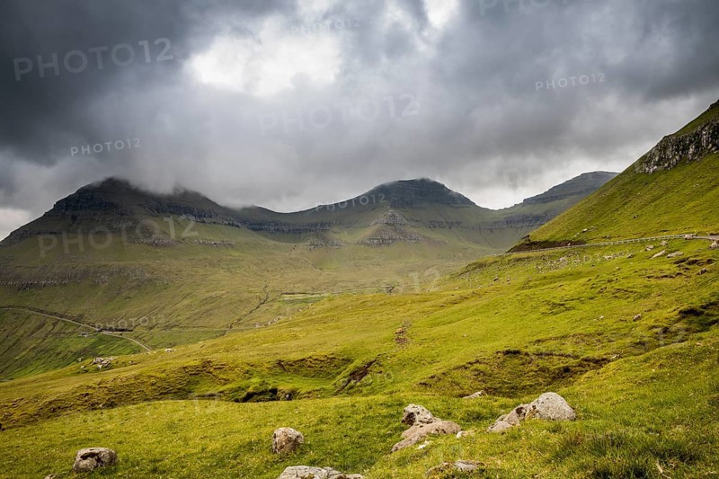The wild landscape of the Faroe Islands in the North Atlantic