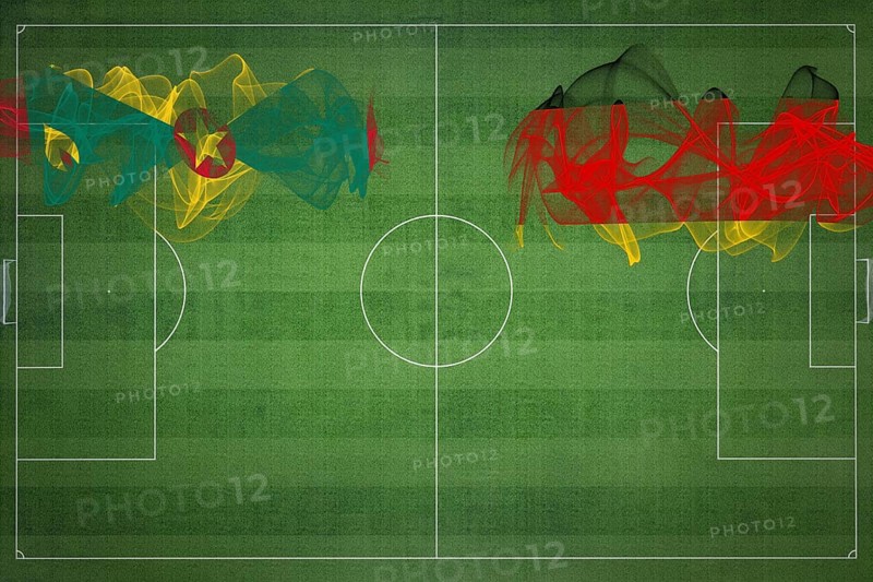 Grenada vs Germany Soccer Match, national colors, national flags, soccer field, football game, Competition concept, Copy space