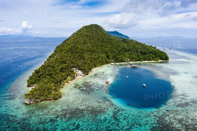 Aerial view Cape Kri, Raja Ampat, West Papua, Indonesia, Asia