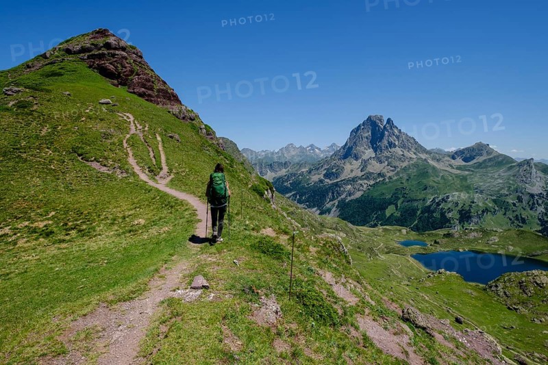 Trekker on Tour de l Ossau and Ayous lakes tour, Pyrenees National Park, Pyrenees Atlantiques, France, Europe