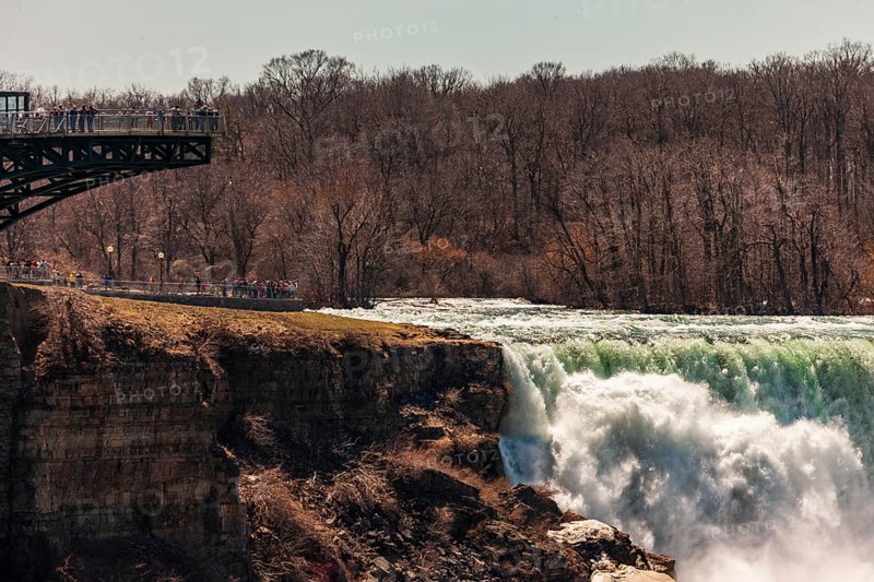 An observation platform overlooking the Bridal Veil Falls in Niagara Falls, New York, USA, North America