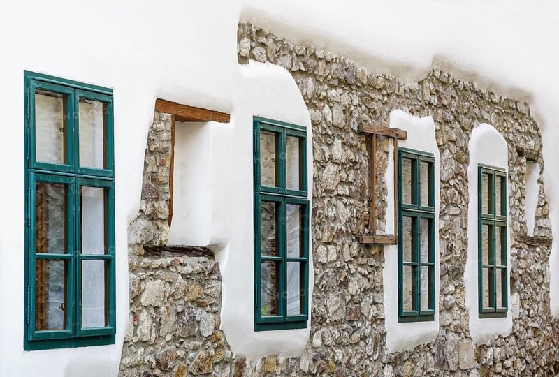 Row of Windows of a House in Szekesfehervar, Hungary Szekesfehervar, Hungary, Europe