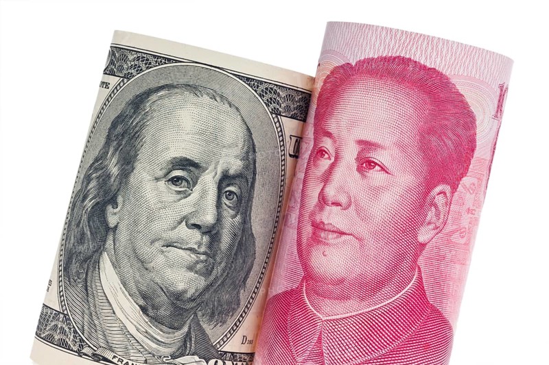 Chinese currency yuan and American dollar banknotes Austria