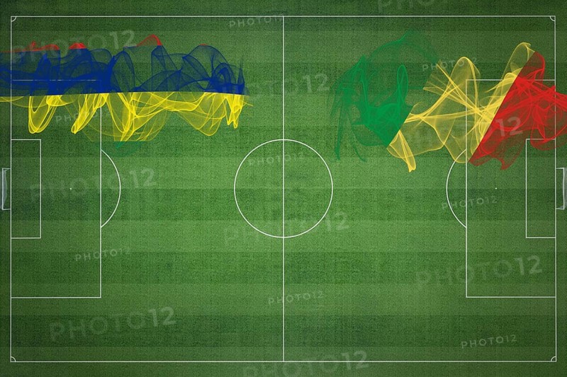 Mauritius vs Congo Soccer Match, national colors, national flags, soccer field, football game, Competition concept, Copy space