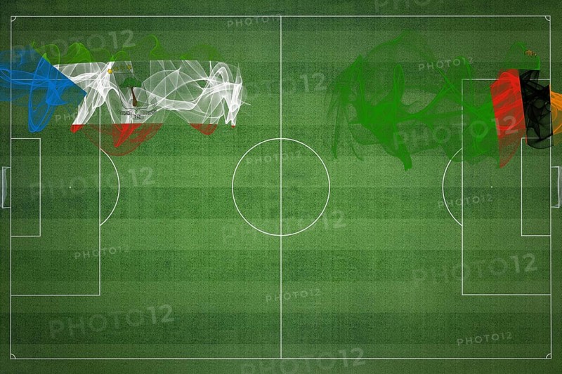 Equatorial Guinea vs Zambia Soccer Match, national colors, national flags, soccer field, football game, Competition concept, Copy space