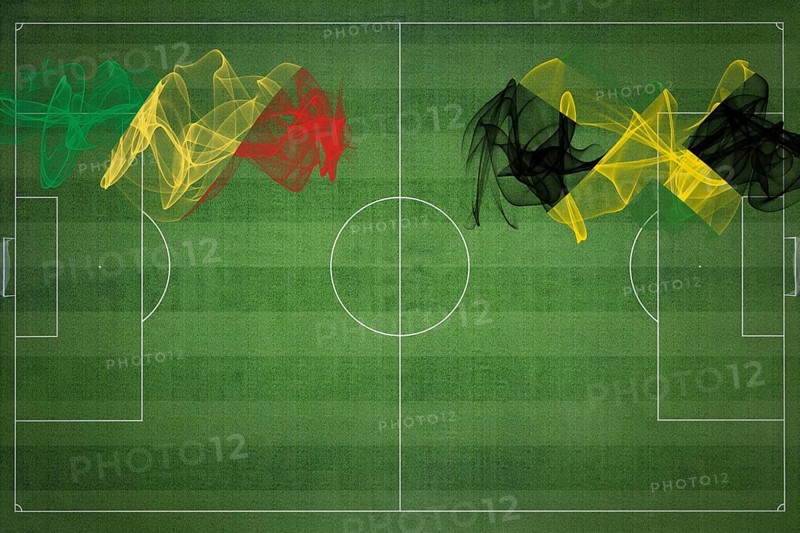 Republic of the Congo vs Jamaica Soccer Match, national colors, national flags, soccer field, football game, Competition concept, Copy space