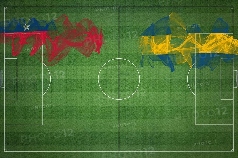 Samoa vs Sweden Soccer Match, national colors, national flags, soccer field, football game, Competition concept, Copy space