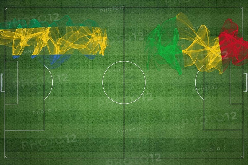 Gabon vs Mali Soccer Match, national colors, national flags, soccer field, football game, Competition concept, Copy space