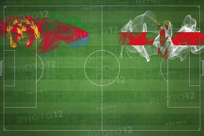 Eritrea vs Northern Ireland Soccer Match, national colors, national flags, soccer field, football game, Competition concept, Copy space