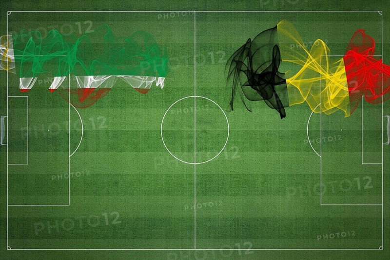 Chechnya vs Belgium Soccer Match, national colors, national flags, soccer field, football game, Competition concept, Copy space
