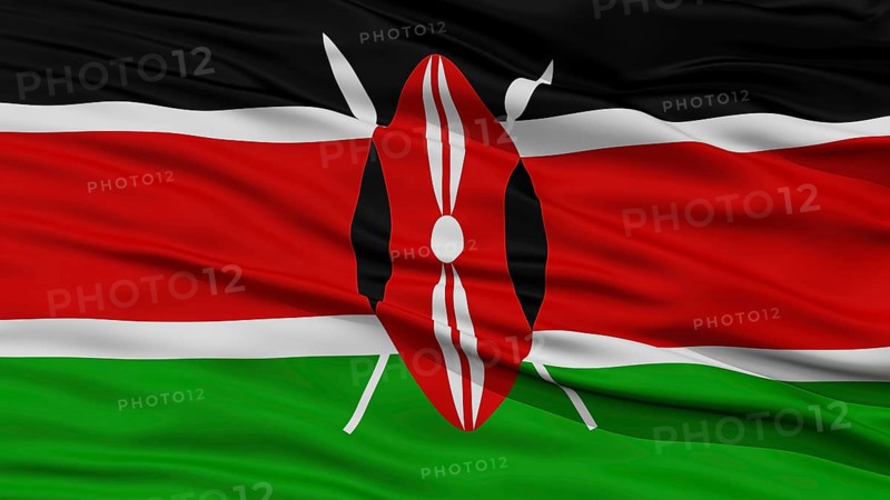 Closeup Kenya Flag, Waving in the Wind, High Resolution