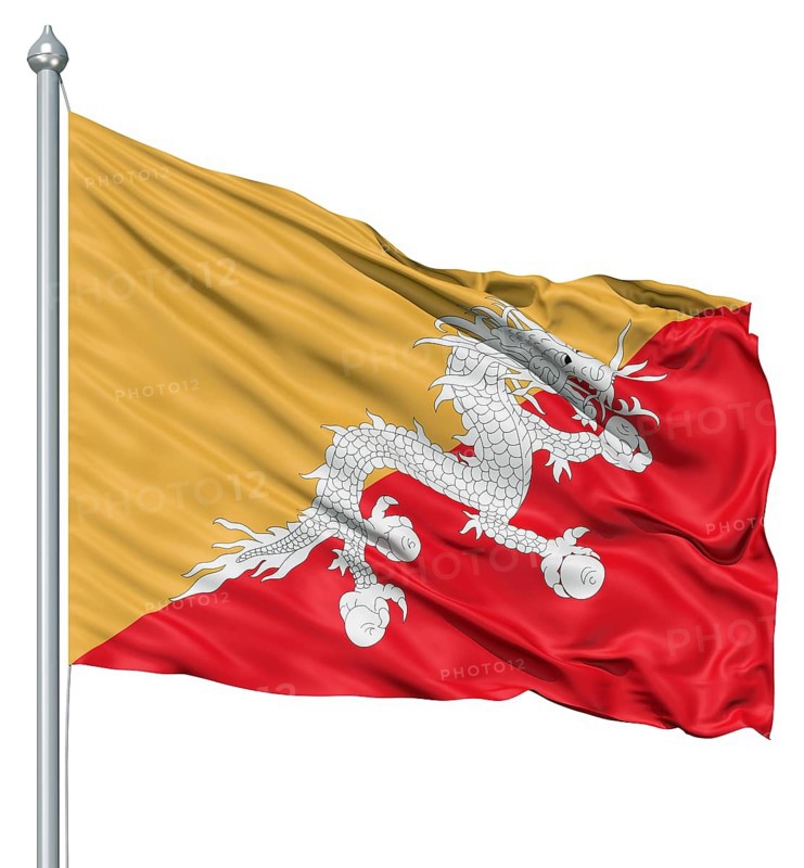 Realistic 3d flag of Bhutan fluttering in the wind