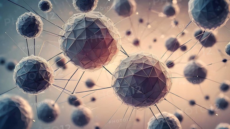 Science concept: atoms with chemical bonds. Molecular DNA structure. Network structure chemical bonds in molecular level of lines and points, dots and connections. AI generated image, ai