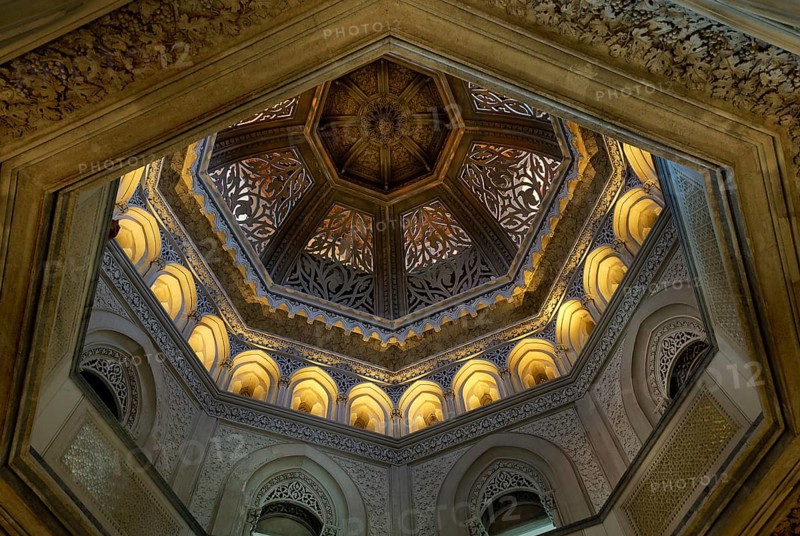Monserrate Palace interior with beautiful columns in Sintra, Portugal, Europe