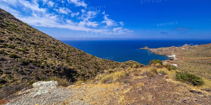 Panoramic View from Vela Blanca Volcanic Dome, Cabo de Gata-Níjar Natural Park, UNESCO Biosphere Reserve, Hot Desert Climate Region, Almería, Andalucía, Spain, Europe