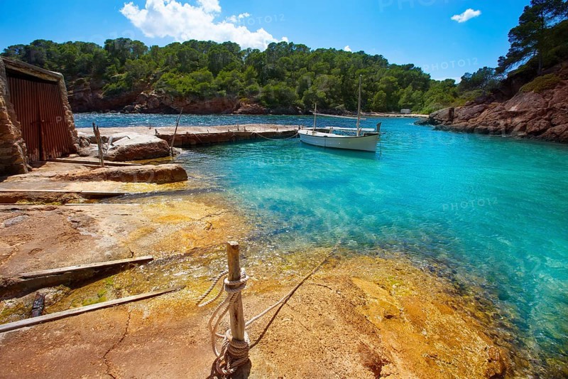 Ibiza Cala Mestella Mastella in Santa Eularia des Riu at Balearic islands
