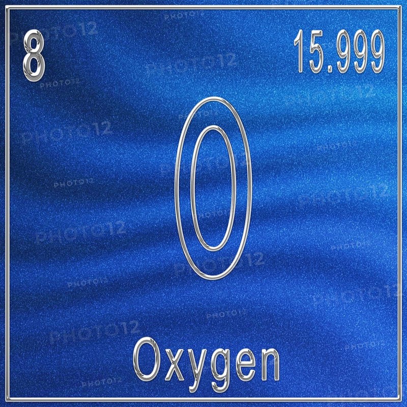 Oxygen chemical element, Sign with atomic number and atomic weight, Periodic Table Element