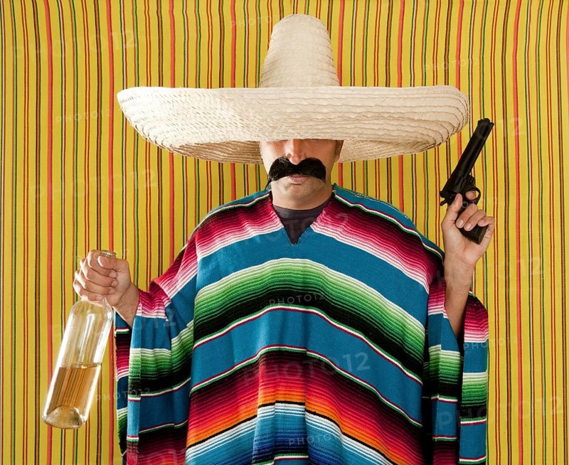 Bandit Mexican revolver mustache drunk tequila bottle sombrero