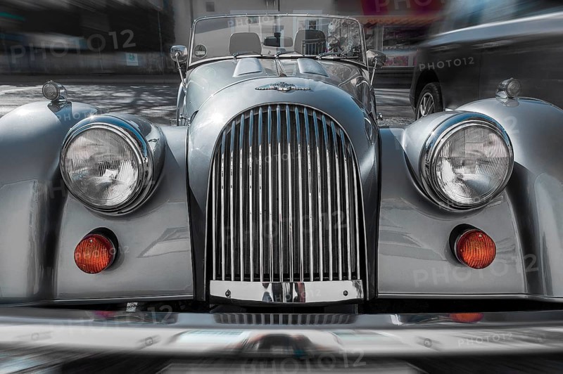 Bonnet and radiator grille. Morgan Roadster plus 8, Upper Bavaria, Bavaria, Germany, Europe